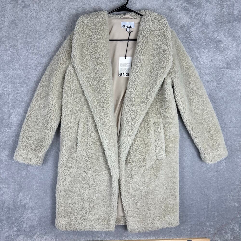 NOLI Oslo Sherpa Cardigan Coat Longline Open Front Cream NWT Size Small Hygge